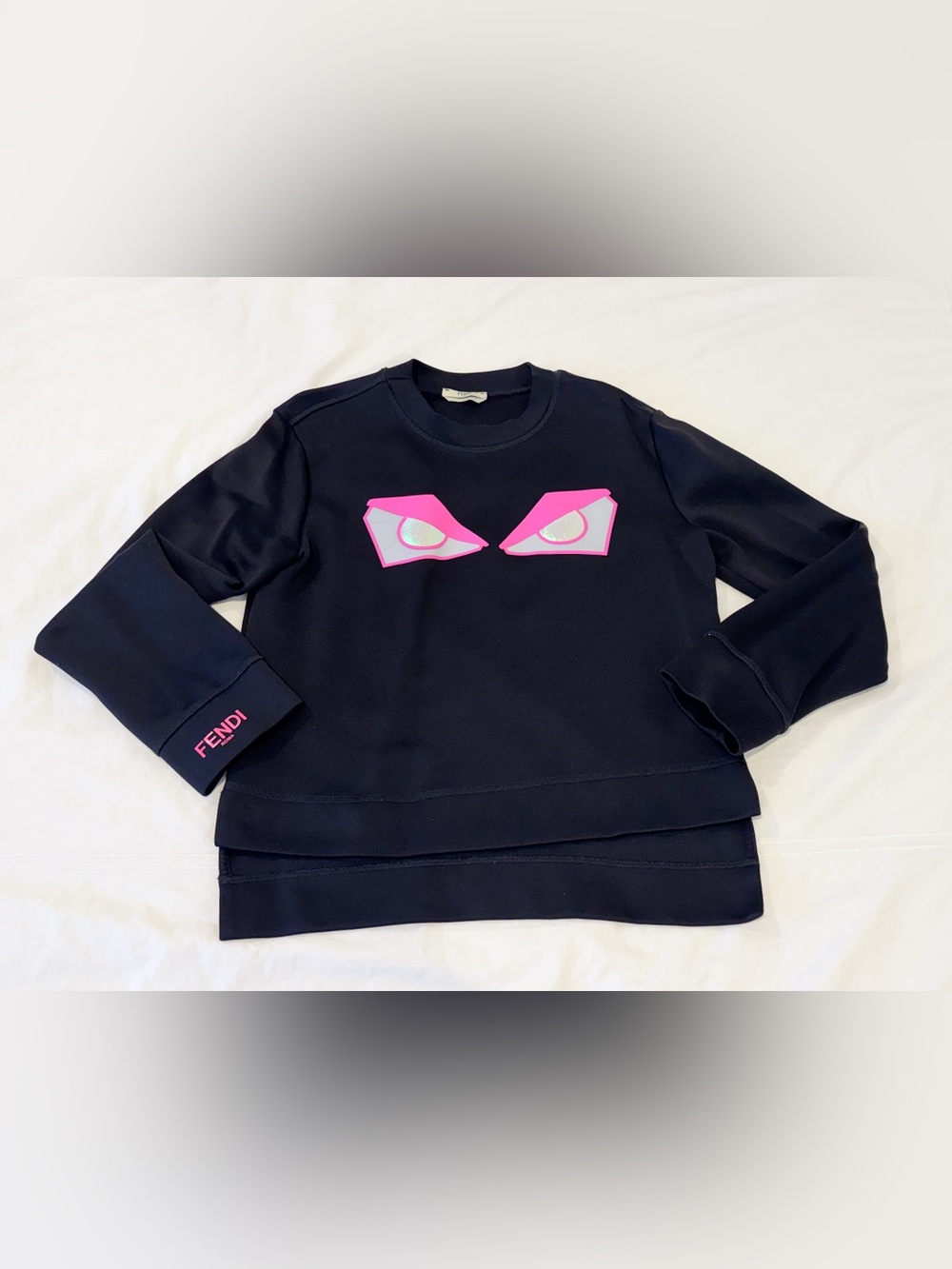 Fendi Roma Monster Black Sweatshirt with Pink Eyes